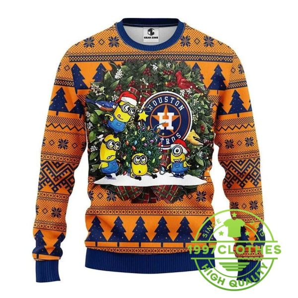 Houston Astros Minion Ugly Christmas Sweater, Houston Astros Ugly Sweater, MLB Christmas Sweater