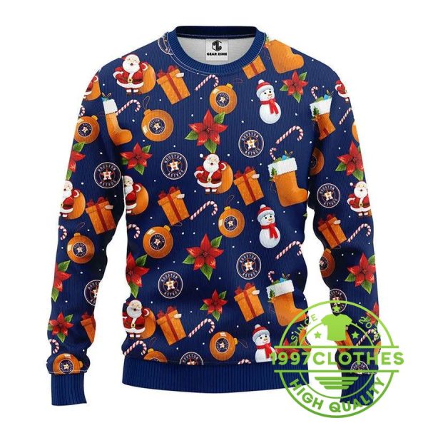 Houston Astros Santa Claus Snowman Ugly Christmas Sweater, Houston Astros Ugly Sweater, MLB Christmas Sweater