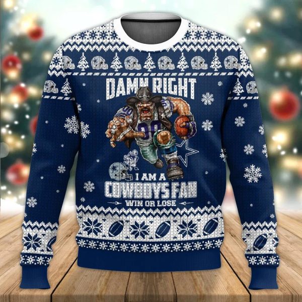 I Am Dallas Cowboys Fan Ugly Christmas Sweater, Dallas Cowboys Ugly Sweater, NFL Ugly Sweater