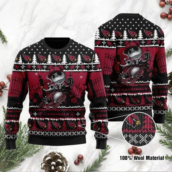 Jack Skellington Arizona Cardinals Ugly Christmas Sweater, Arizona Cardinals Ugly Sweater, NFL Ugly Sweater