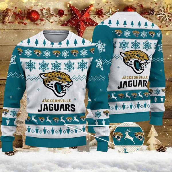 Jacksonville Jaguars Big Logo Ugly Christmas Sweater, Jacksonville Jaguars Ugly Sweater, NFL Ugly Sweater