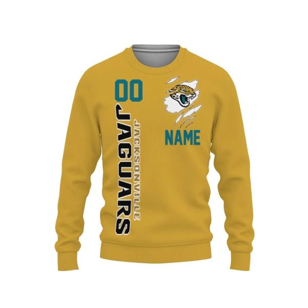 Jacksonville Jaguars Custom Name Number Ugly Christmas Sweater, Jacksonville Jaguars Ugly Sweater, NFL Ugly Sweater