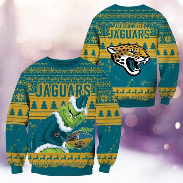 Jacksonville Jaguars Grinch Stolen Ugly Christmas Sweater, Jacksonville Jaguars Ugly Sweater, NFL Ugly Sweater