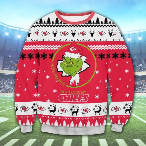 Kansas City Chiefs Cute Grinch Ugly Christmas Sweater, Kansas City Chiefs Ugly Sweater, NFL Ugly Sweater