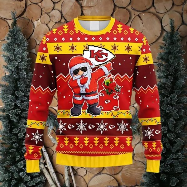 Kansas City Chiefs Dabbing Santa Claus Christmas Ugly Sweater, Kansas City Chiefs Ugly Sweater, NFL Ugly Sweater