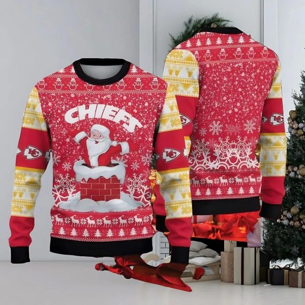 Kansas City Chiefs Santa Chimney Ugly Christmas Sweater, Kansas City Chiefs Ugly Sweater, NFL Ugly Sweater