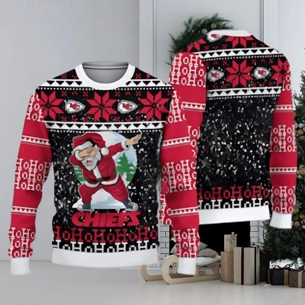 Kansas City Chiefs Santa Claus Dabbing Hoho Ugly Christmas Sweater, Kansas City Chiefs Ugly Sweater, NFL Ugly Sweater