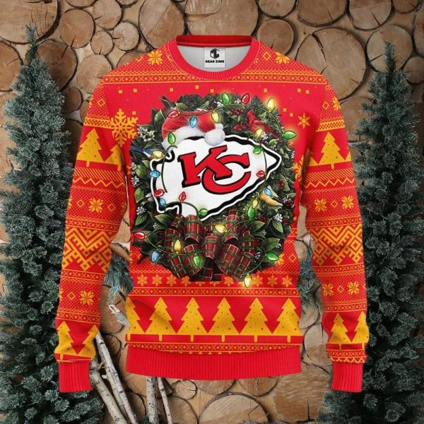 Kansas City Chiefs Santa Hat Ugly Christmas Sweater, Kansas City Chiefs Ugly Sweater, NFL Ugly Sweater