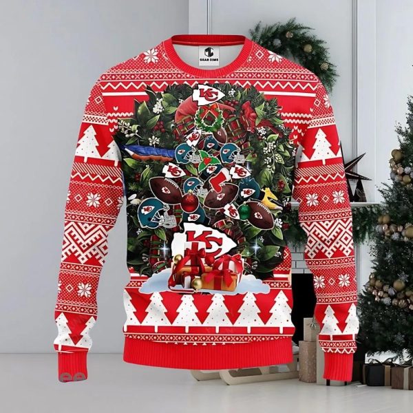 Kansas City Chiefs Tree Christmas Ugly Sweater, Kansas City Chiefs Ugly Sweater, NFL Ugly Sweater