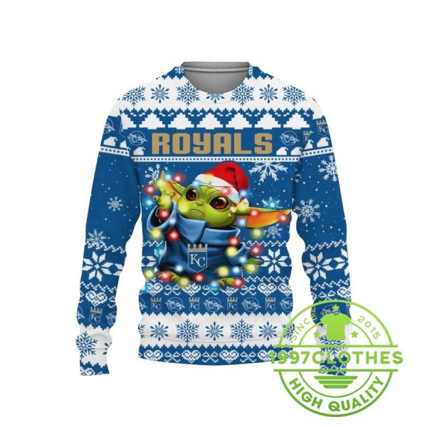 Kansas City Royals Baby Yoda Star Wars Ugly Christmas Sweater, Kansas City Royals Ugly Sweater, MLB Christmas Sweater