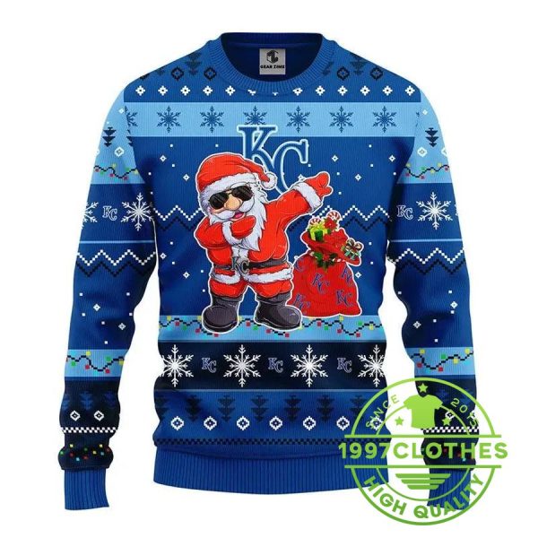 Kansas City Royals Dabbing Santa Claus Ugly Christmas Sweater, Kansas City Royals Ugly Sweater, MLB Christmas Sweater