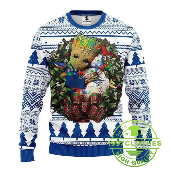 Kansas City Royals Groot Hug Ugly Christmas Sweater, Kansas City Royals Ugly Sweater, MLB Christmas Sweater