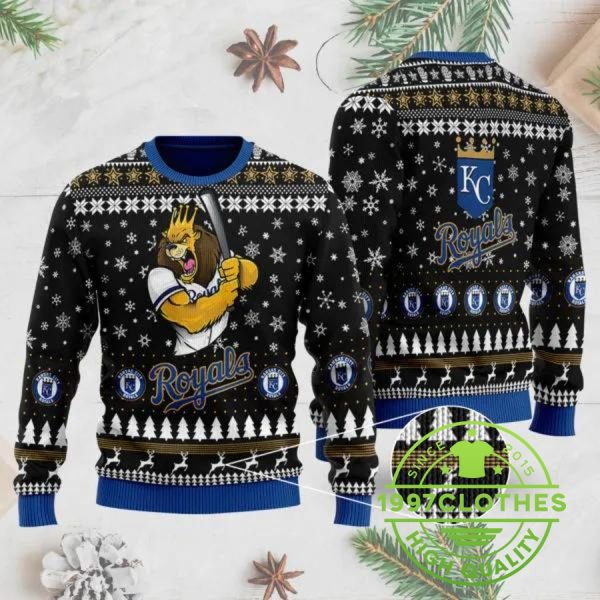 Kansas City Royals Mascot Ugly Christmas Sweater, Kansas City Royals Ugly Sweater, MLB Christmas Sweater