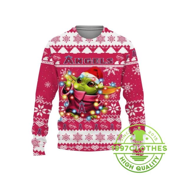 Los Angeles Angels Baby Yoda Star Wars Ugly Christmas Sweater, Los Angeles Angels Ugly Christmas Sweater, MLB Christmas Sweater