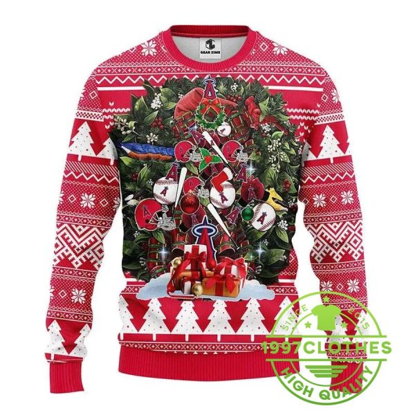 Los Angeles Angels Christmas Tree Ugly Christmas Sweater, Los Angeles Angels Ugly Christmas Sweater, MLB Christmas Sweater