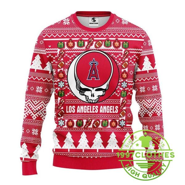 Los Angeles Angels Grateful Dead Ugly Christmas Sweater, Los Angeles Angels Ugly Christmas Sweater, MLB Christmas Sweater