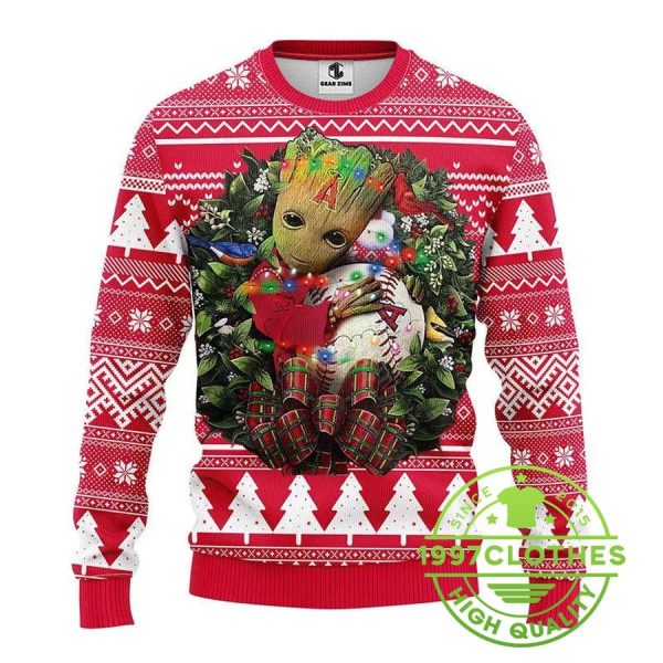 Los Angeles Angels Groot Hug Ugly Christmas Sweater, Los Angeles Angels Ugly Christmas Sweater, MLB Christmas Sweater