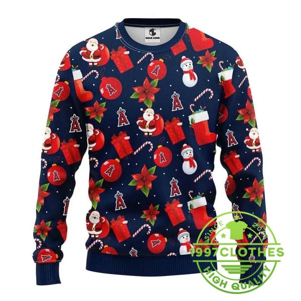 Los Angeles Angels Santa Claus Snowman Ugly Christmas Sweater, Los Angeles Angels Ugly Christmas Sweater, MLB Christmas Sweater