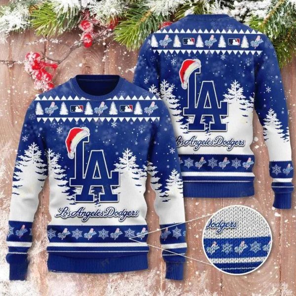 Los Angeles Dodgers Santa Hat Ugly Chritsmas Sweater, Los Angeles Dodgers Ugly Christmas Sweater, MLB Christmas Sweater