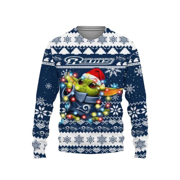 Los Angeles Rams Baby Yoda Star Wars Ugly Christmas Sweater, Los Angeles Rams Ugly Sweater, NFL Ugly Sweater