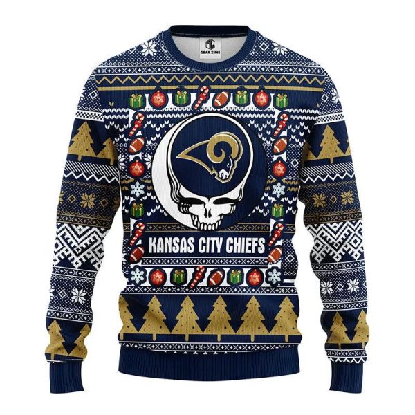 Los Angeles Rams Grateful Dead Ugly Christmas Sweater, Los Angeles Rams Ugly Sweater, NFL Ugly Sweater