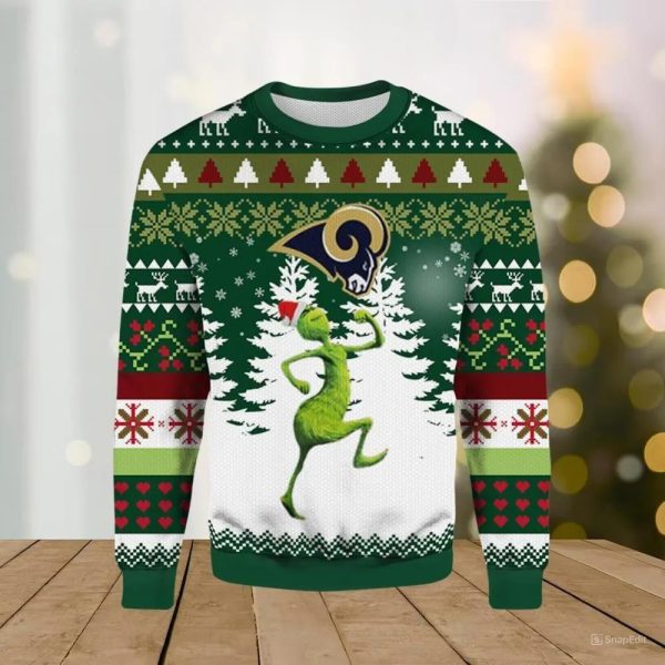 Los Angeles Rams Grinch ScoobyDoo Ugly Christmas Sweater, Los Angeles Rams Ugly Sweater, NFL Ugly Sweater