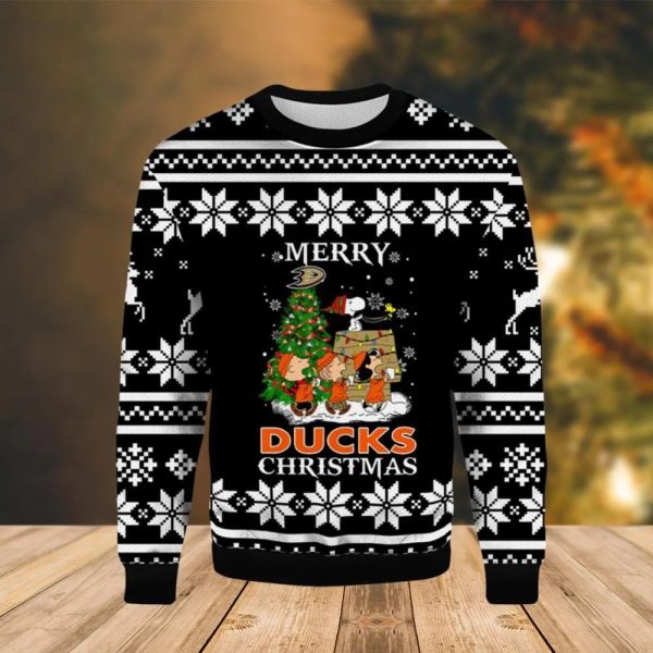 Merry Anaheim Ducks Snoopy Ugly Christmas Sweater, Anaheim Ducks Ugly Sweater, NHL Ugly Sweater