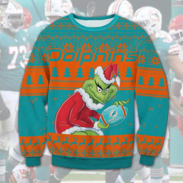 Miami Dolphins Grinch Stolen Christmas Sweater, Miami Dolphins Ugly Sweater, NFL Ugly Sweater