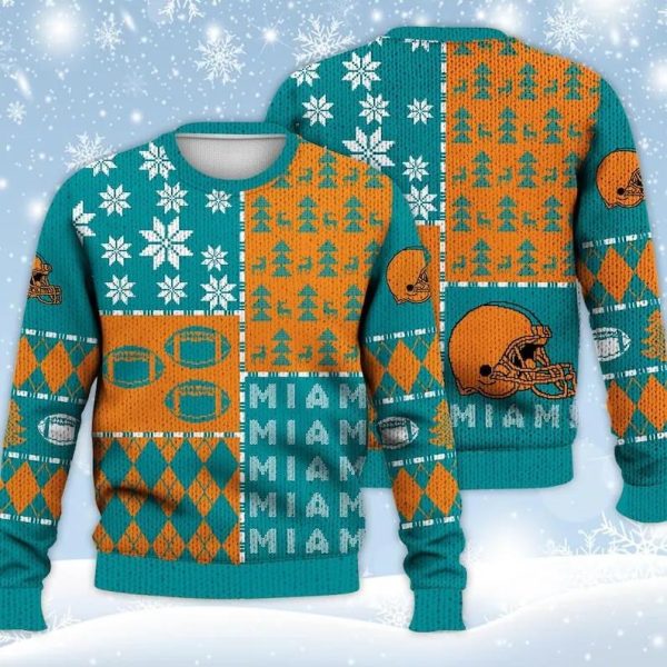 Miami Dolphins Ugly Christmas Sweater, Miami Dolphins Ugly Sweater, NFL Ugly Sweater