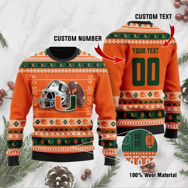 Miami Hurricanes Custom Ugly Christmas Sweater, Miami Hurricanes Ugly Christmas Sweater, NCAA Christmas Sweater