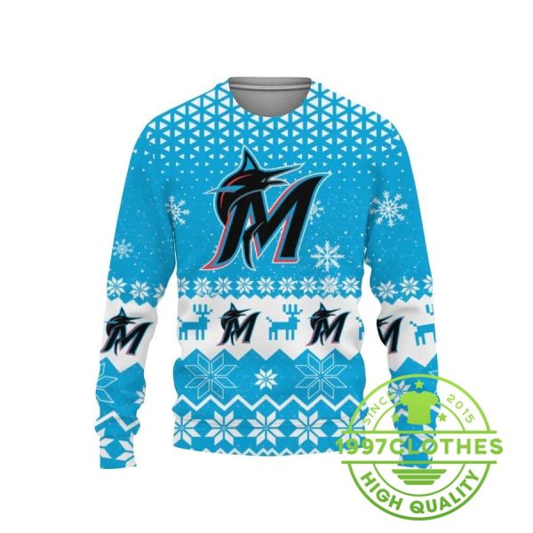 Miami Marlins Big Logo Ugly Christmas Sweater, Miami Marlins Ugly Sweater, MLB Christmas Sweater