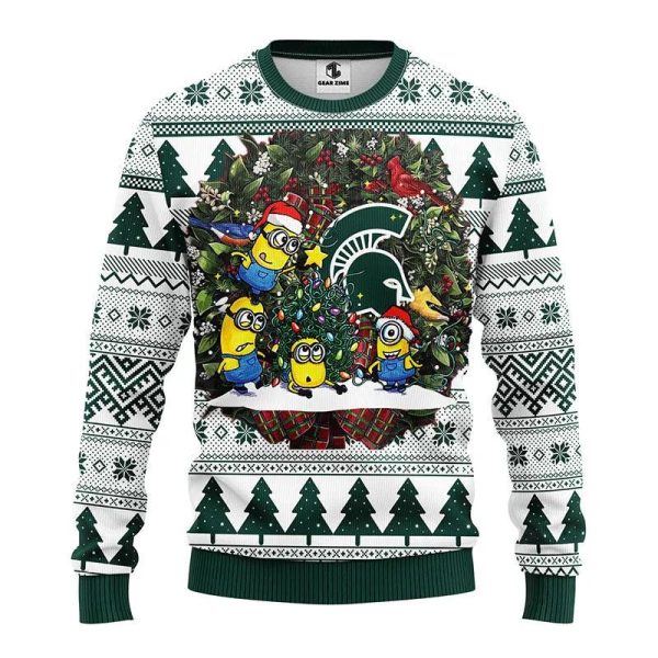 Michigan State Spartans Minion Ugly Christmas Sweater, Michigan State Spartans Ugly Christmas Sweater, NCAA Christmas Sweater