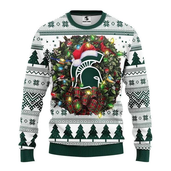 Michigan State Spartans Santa Hat Ugly Christmas Sweater, Michigan State Spartans Ugly Christmas Sweater, NCAA Christmas Sweater