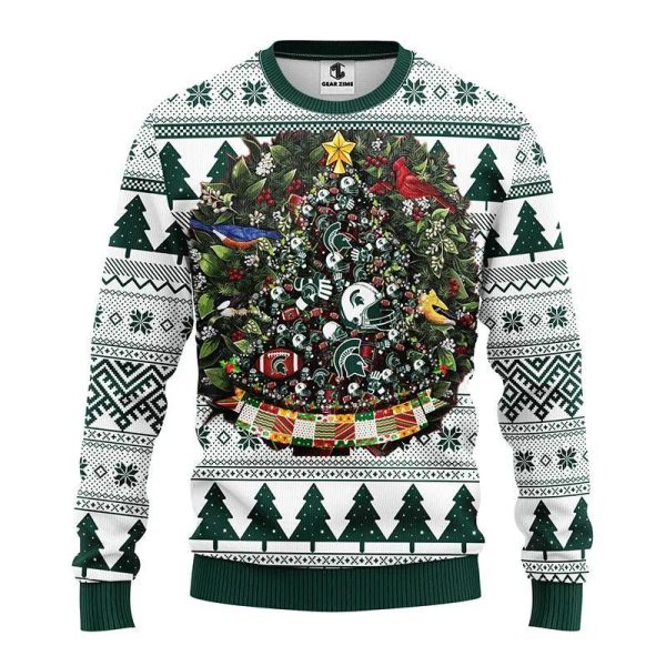 Michigan State Spartans Tree Ball Ugly Christmas Sweater, Michigan State Spartans Ugly Christmas Sweater, NCAA Christmas Sweater