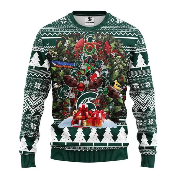 Michigan State Spartans Tree Ugly Christmas Sweater, Michigan State Spartans Ugly Christmas Sweater, NCAA Christmas Sweater