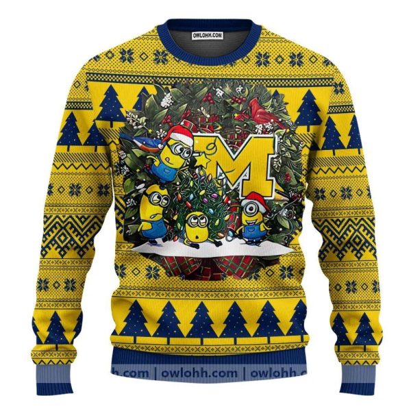 Michigan Wolverines Minion Ugly Christmas Sweater, Michigan Wolverines Ugly Christmas Sweater, NCAA Christmas Sweater