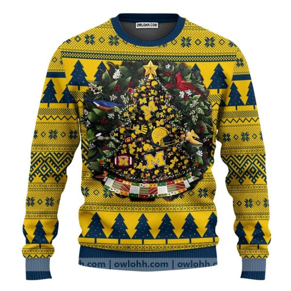 Michigan Wolverines Tree Ball Ugly Christmas Sweater, Michigan Wolverines Ugly Christmas Sweater, NCAA Christmas Sweater