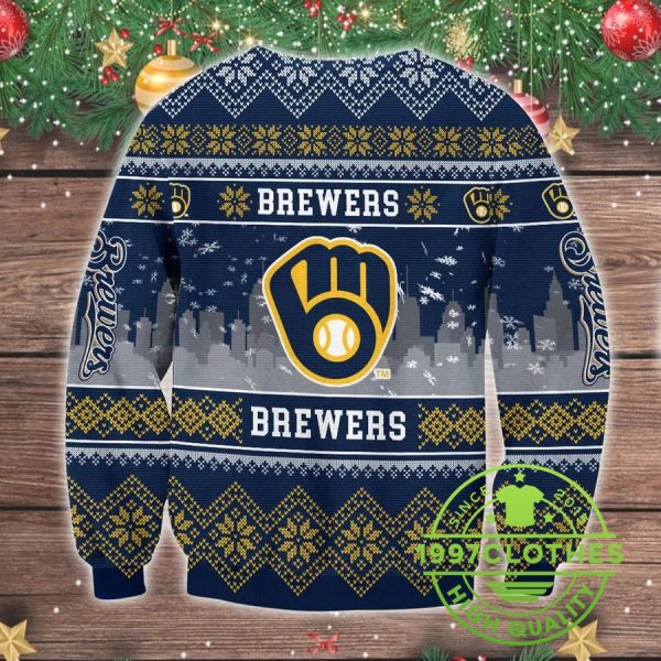 Milwaukee Brewers Big Logo Ugly Christmas Sweater, Milwaukee Brewers Ugly Sweater, MLB Christmas Sweater