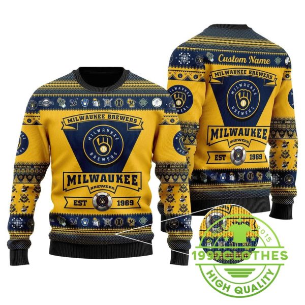 Milwaukee Brewers Custom Ugly Christmas Sweater, Milwaukee Brewers Ugly Sweater, MLB Christmas Sweater