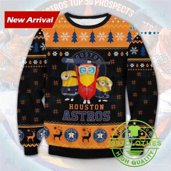 Minion Houston Astros Ugly Christmas Sweater, Houston Astros Ugly Sweater, MLB Christmas Sweater