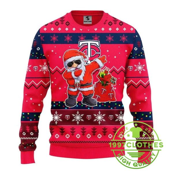 Minnesota Twins Dabbing Santa Claus Ugly Christmas Sweater, Minnesota Twins Ugly Sweater, MLB Christmas Sweater