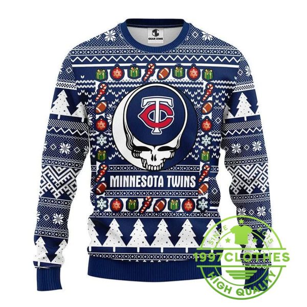 Minnesota Twins Grateful Dead Ugly Christmas Sweater, Minnesota Twins Ugly Sweater, MLB Christmas Sweater