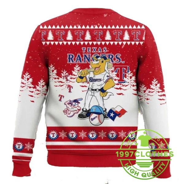 Mlb Texas Rangers Captain Mascot Ugly Christmas Sweater, Texas Rangers Ugly Sweater, MLB Christmas Sweater