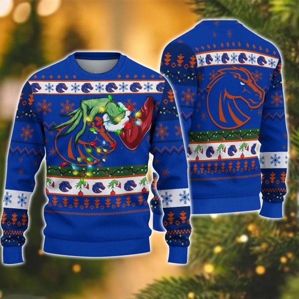 NCAA Boise State Broncos Grinch Ugly Christmas Sweater, Boise State Broncos Ugly Christmas Sweater, NCAA Christmas Sweater