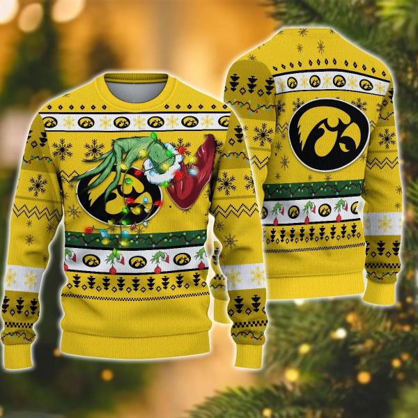 NCAA Iowa Hawkeyes Grinch Ugly Christmas Sweater, Iowa Hawkeyes Ugly Christmas Sweater, NCAA Christmas Sweater