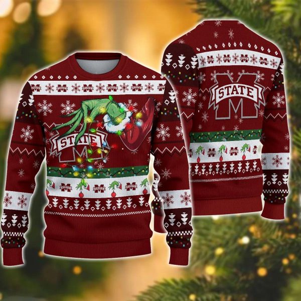 NCAA Mississippi State Bulldogs Grinch Ugly Christmas Sweater, Mississippi State Bulldogs Ugly Christmas Sweater, NCAA Christmas Sweater