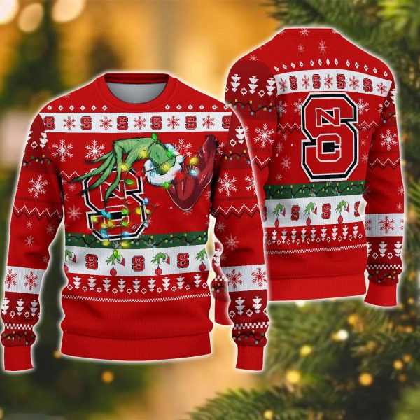 NCAA NC State Wolfpack Grinch Ugly Christmas Sweater, NC State Wolfpack Ugly Christmas Sweater, NCAA Christmas Sweater