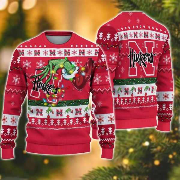 NCAA Nebraska Cornhuskers Grinch Ugly Christmas Sweater, Nebraska Cornhuskers Ugly Christmas Sweater, NCAA Christmas Sweater