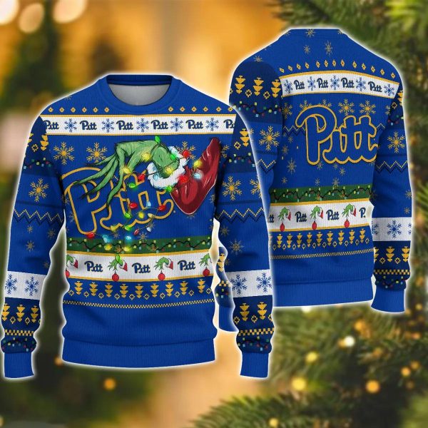 NCAA Pittsburgh Panthers Grinch Ugly Christmas Sweater, Pittsburgh Panthers Ugly Christmas Sweater, NCAA Christmas Sweater