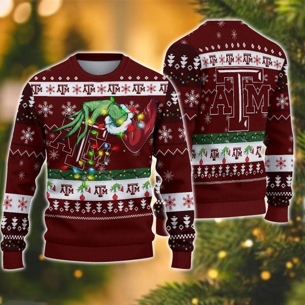 NCAA Texas A&M Aggies Grinch Ugly Christmas Sweater, Texas A&M Aggies Ugly Christmas Sweater, NCAA Christmas Sweater